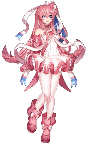a girl with pink hair and a white dress