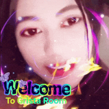a picture of a woman with the words welcome to crista room on it