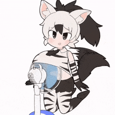 a cartoon of a zebra holding a fan in its paws