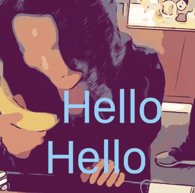 a cartoon drawing of a person with the words hello hello written on it