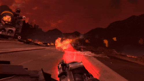 a video game is being played with a red light coming out of it
