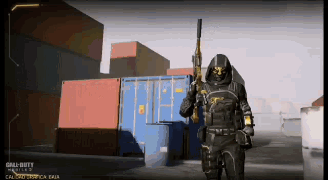 a man in a hooded suit is holding a gun in a video game called call of duty mobile