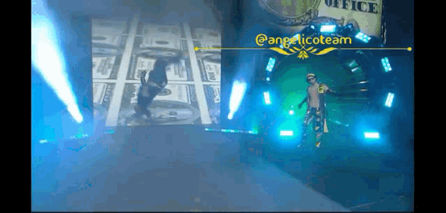 a man walking through a tunnel with a sign that says angelicoteam