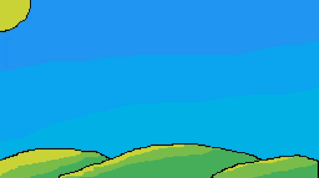 a pixel art of a castle with a rainbow in the sky