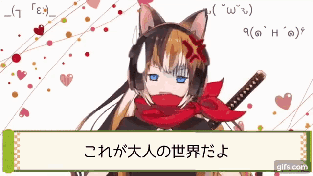 a girl with cat ears is wearing headphones and a scarf around her neck .