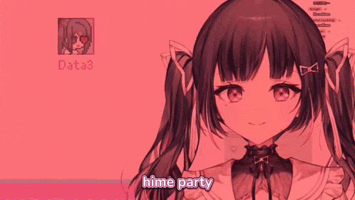 a green screen with a girl and the words " hime party "