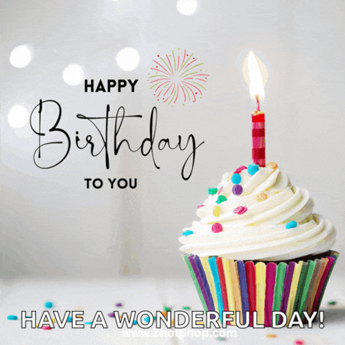a birthday card with a cupcake and a candle that says have a wonderful day