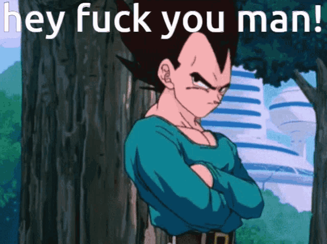 a cartoon character with the words hey fuck you man