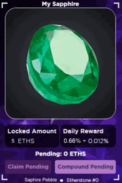a picture of a green sapphire with a purple background