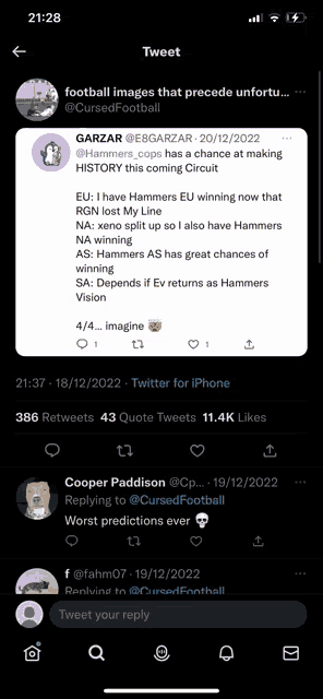 a screenshot of a twitter app showing a tweet about football images that precede unfortu