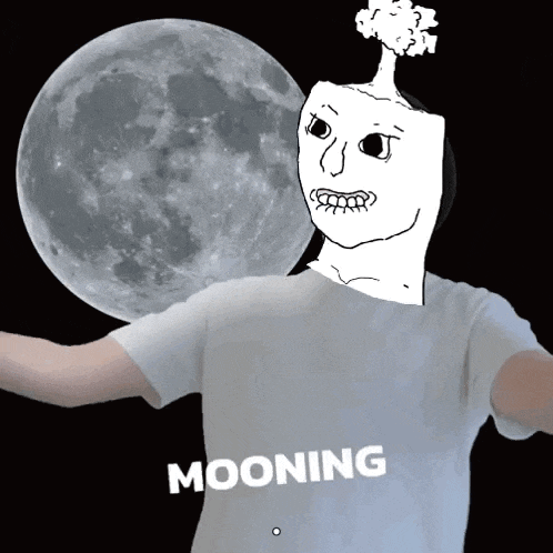 a drawing of a person with a moon behind them and the word mooning on the bottom