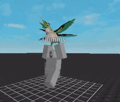 a 3d model of a person with a bird on their head and the name dummy .