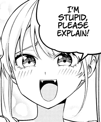 a black and white drawing of a girl with a speech bubble that says i 'm stupid , please explain !