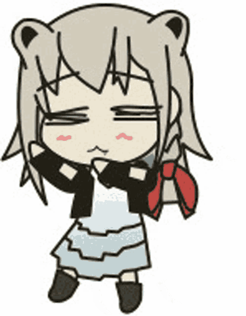 a cartoon drawing of a girl with a bear ear and a red bow .