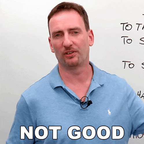 a man wearing a blue shirt says not good