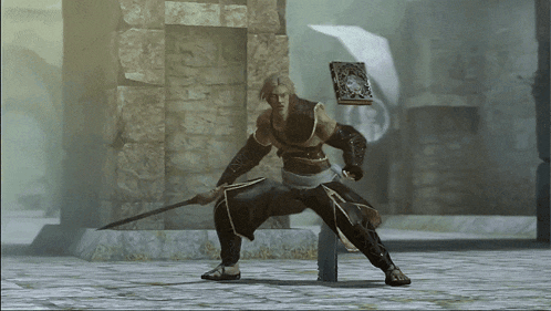 a video game character with a sword and shield