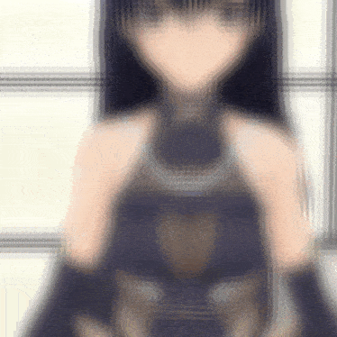 a blurry picture of a girl with long black hair and black gloves