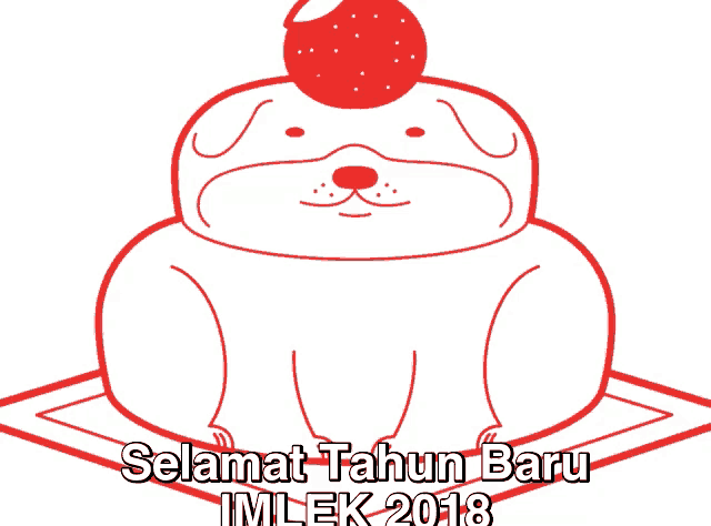 a drawing of a dog with a red ball on its head with the words selamat tahun baru imlek 2018 below it