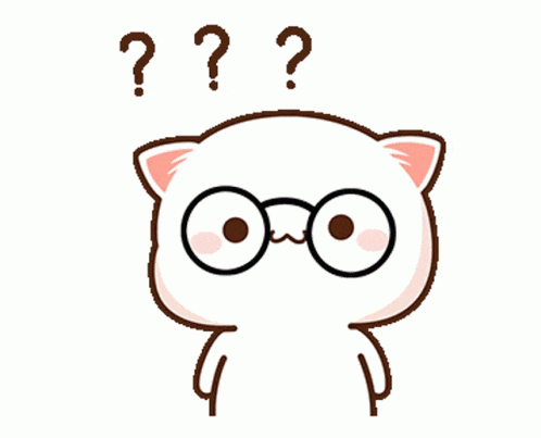 a cartoon cat wearing glasses has a question mark above his head