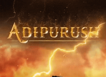 the word adipurush is on a poster with a lightning bolt in the background