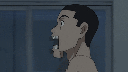 a cartoon drawing of a man with his mouth open and his hand up