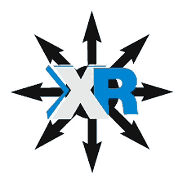 a star with arrows pointing in different directions and the letter r in the center