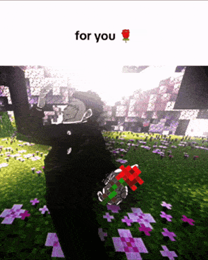 a man in a video game holding a red rose with the words " for you " below him