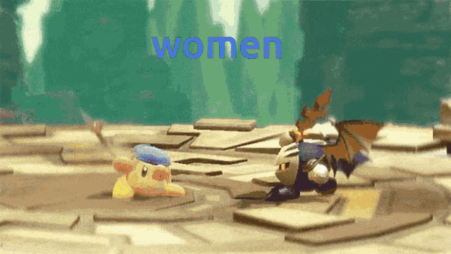 a video game scene with the word women on the bottom right