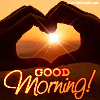 a good morning card with a person making a heart shape