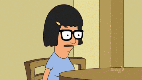 a cartoon character with glasses sits at a table with global hd written on the bottom right