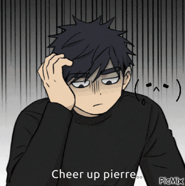 a cartoon drawing of a man with the words cheer up pierre below him