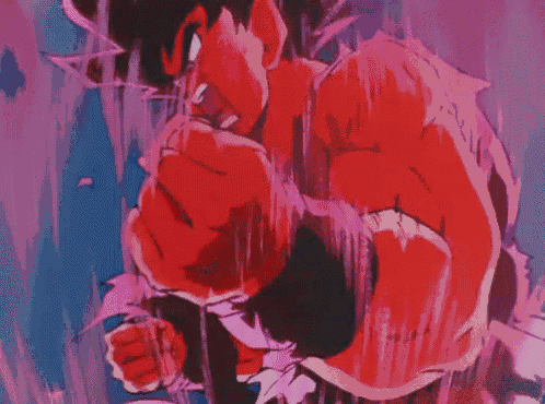 a cartoon drawing of a red and black dragon ball character