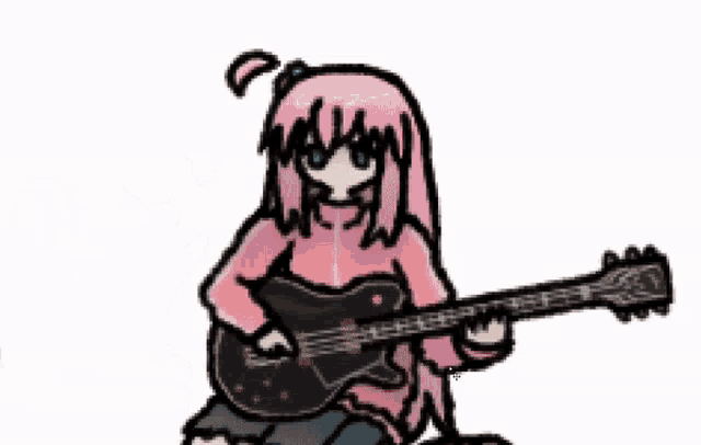 a drawing of a girl playing a guitar next to another girl