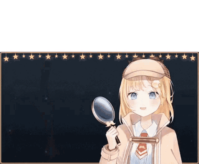 a girl with blonde hair is holding a magnifying glass in her hand .