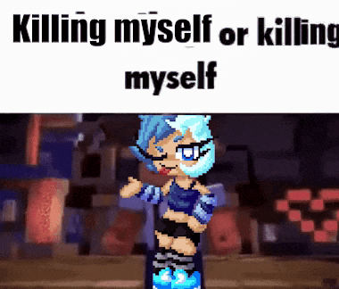 a pixel art of a girl with the words killing myself or killing myself above her .