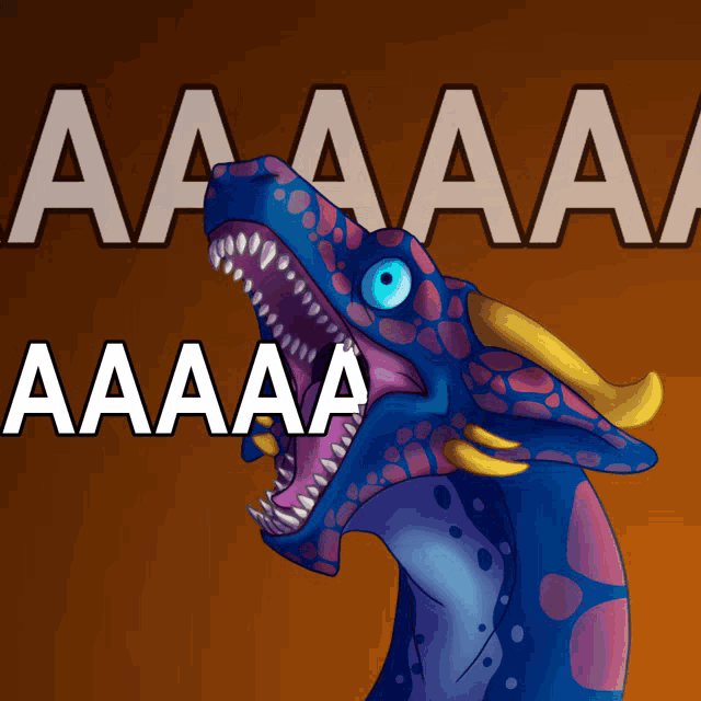 a cartoon of a blue and purple dragon with its mouth open and the words aa aa aa aa