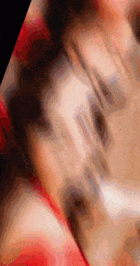 a close up of a person 's face with a blurred image of their face