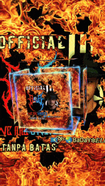a poster that says official on it with a fire background