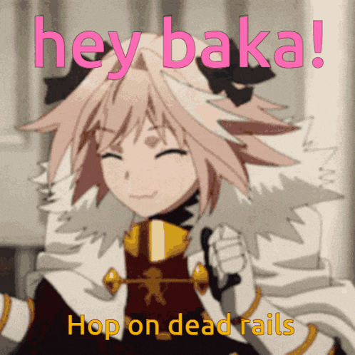 a picture of a girl with the words hey baka