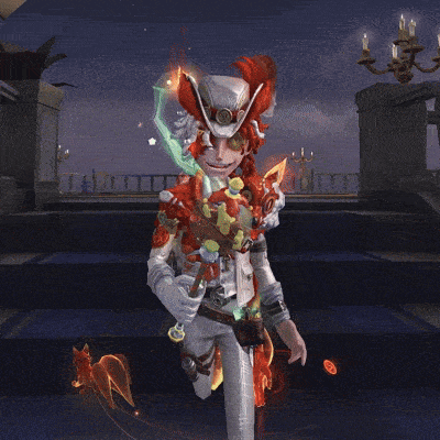 a cartoon character with red hair and a feathered hat holds a sword