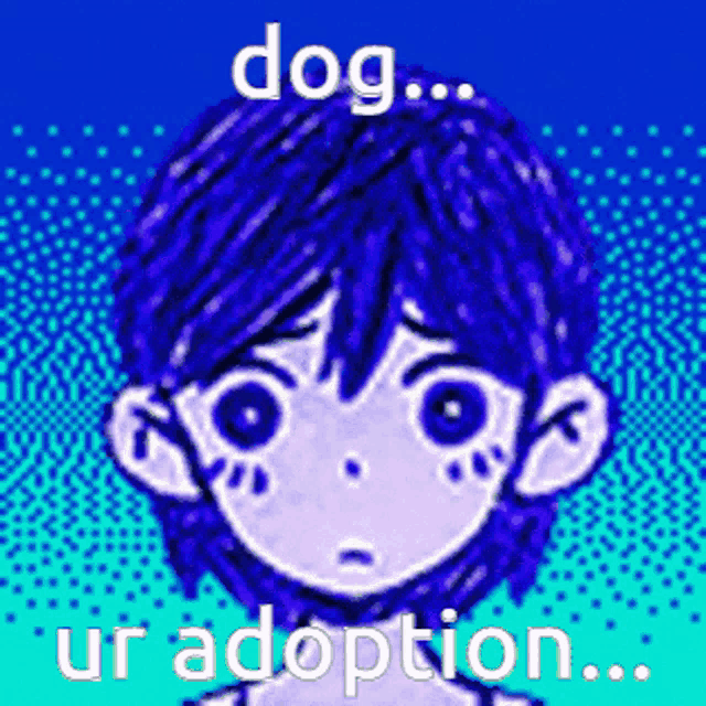 a picture of a boy with blue hair and the words dog ... ur adoption ...