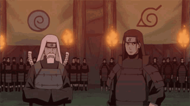 two anime characters standing next to each other with the letter g on their heads