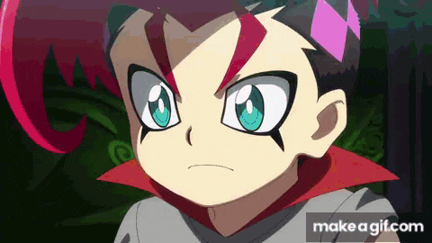 a close up of a cartoon character with red hair and blue eyes