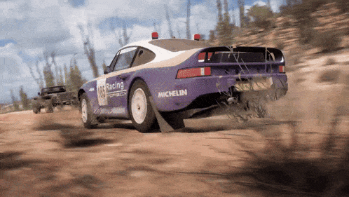 a purple and white racing car with michelin on the side