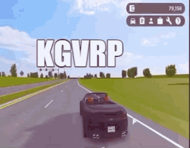 a car is driving down a road with the words kgvrp on the top
