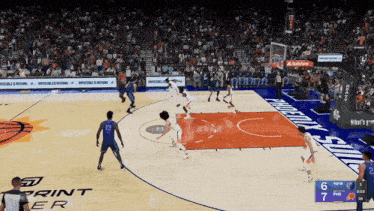 a basketball game is being played on a court that says print on the floor