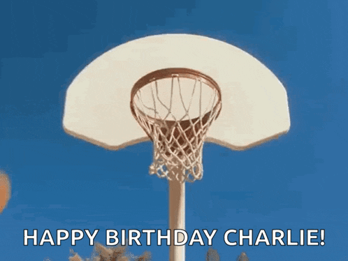 a basketball is going through a hoop with the words happy birthday charlie