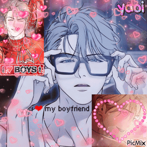 a picture of a boy with glasses and the words my boyfriend on the bottom