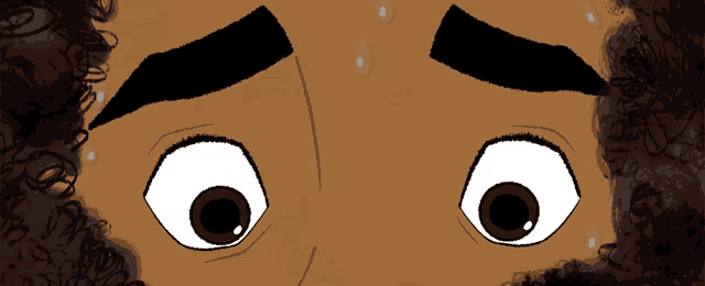 a close up of a person 's eyes with sweat coming out of their foreheads