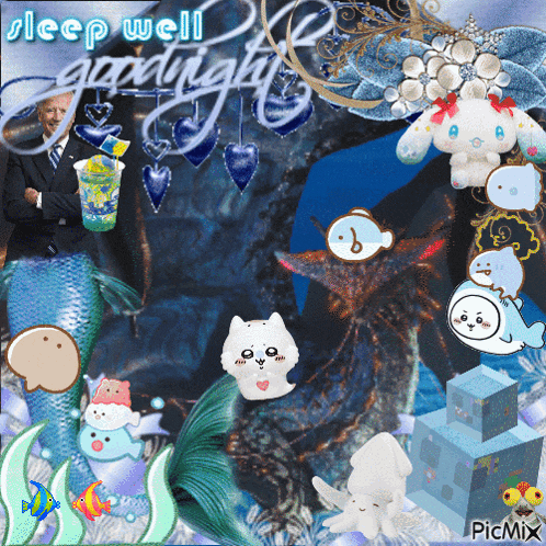 a picture of a man in a suit and tie surrounded by sea creatures with the caption sleep well goodnight